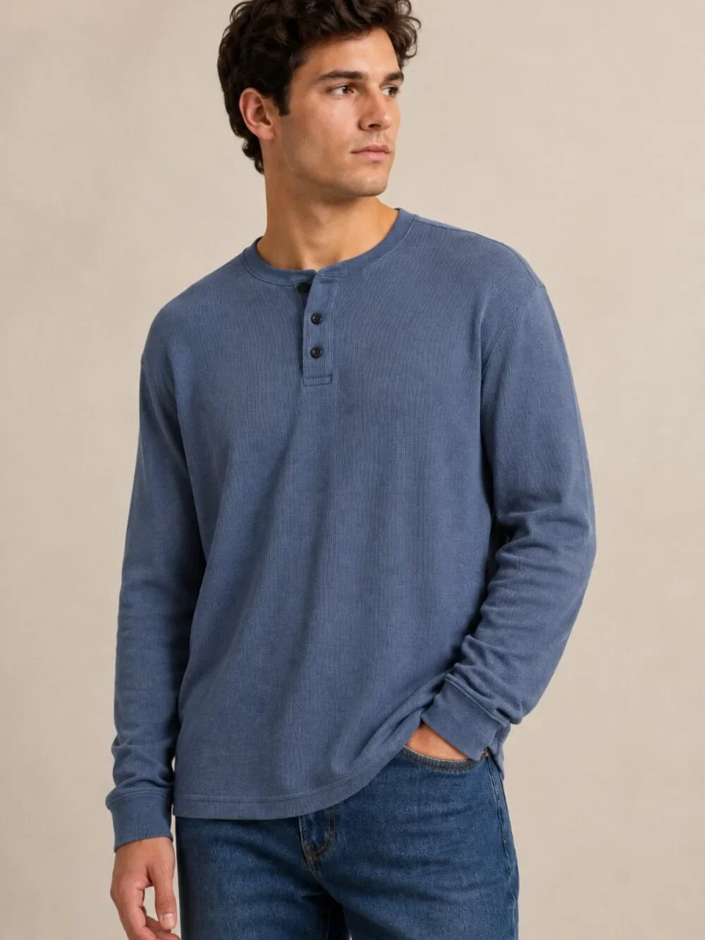 Banana Republic Men’s Thermal Henley Long Sleeve Shirt – Blue – Size Large